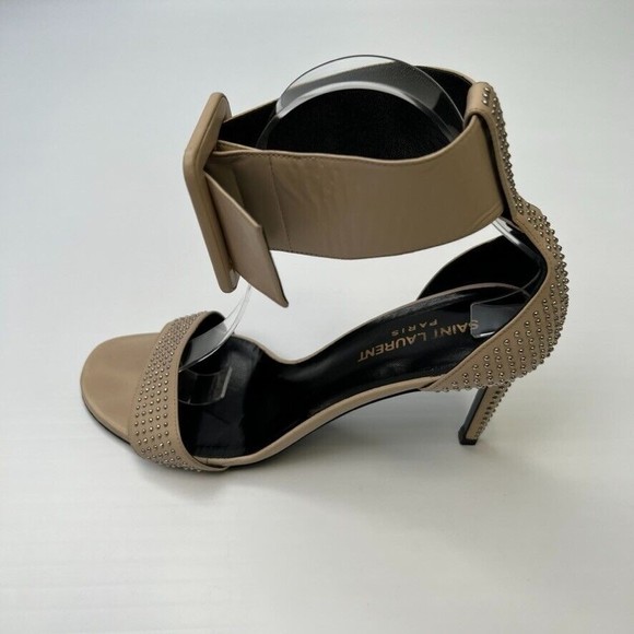Saint Laurent Shoe Women 8.5 Jane Ankle Strap Italy Studs Heel Party Core 38.5 - Picture 5 of 14